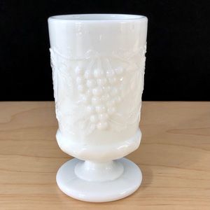 2 Vintage Juice Glasses, Milk Glass, Grape Design